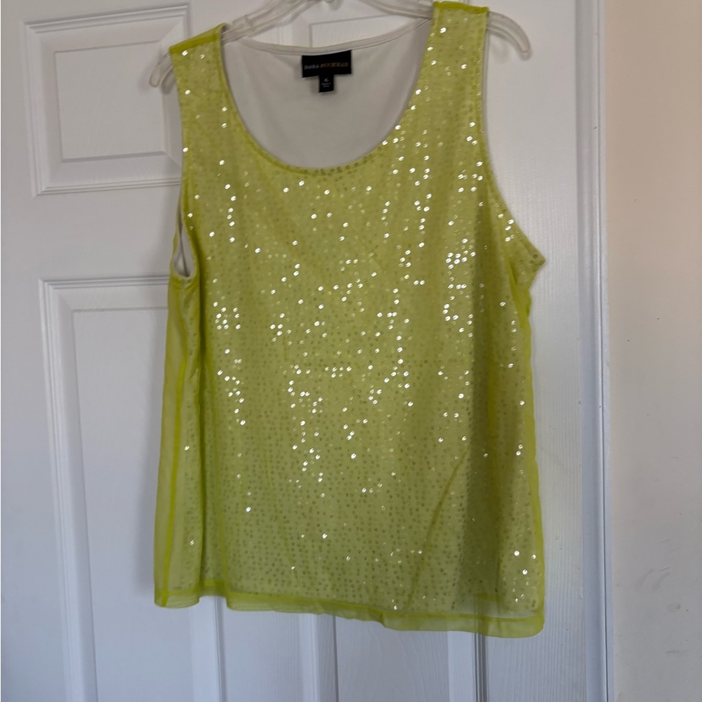 Dana Buchman green lime  Sequin Tank overlay Top